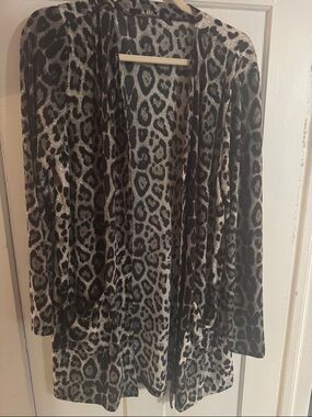 Amazon Black and Gray Leopard-Print Open Cardigan